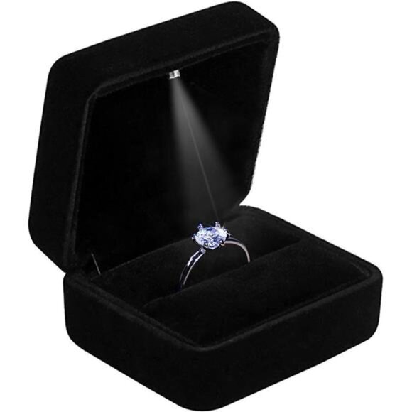 Velvet Ring Box with LED Light Jewelry Display Gift Box for Proposal,Engagement - Picture 2 of 7
